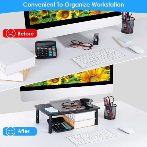 Monitor Stand Riser 3 Height Adjustable Desk Riser Organizer with Ventilation Holes 1