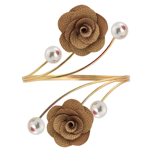 Embrasses de rideaux dorées, roses et perles – Paire 1