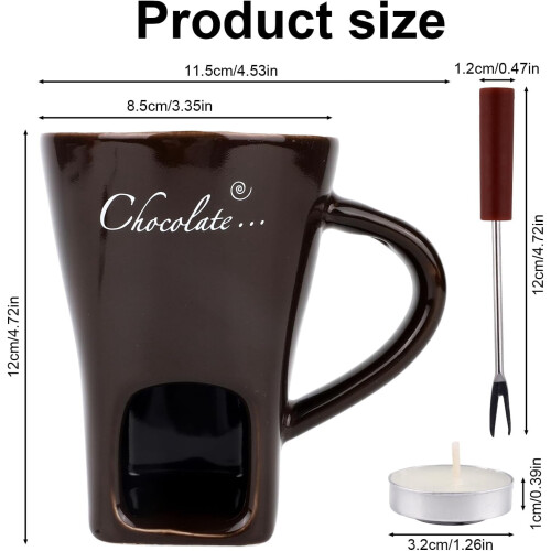 Ceramic fondue cup with fork and candle set 1