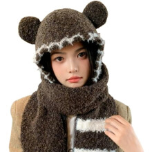 Wintermütze mit Bärenohren, warm und lässig gestrickt, für Damen, mit Fleece gefüttert, Ohrenschutz