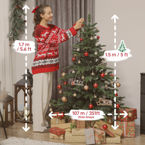 Homcom HOMCOM 5ft Christmas Tree, Hinged Xmas Tree with Realistic Branches 2