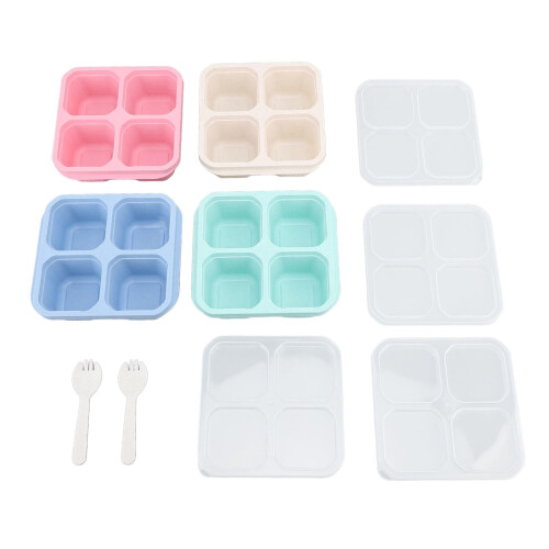 Caja apilable para snacks, reutilizable, hermética, con 4 compartimentos.