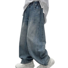 Boys Baggy Cargo Jeans, Loose Fit Elastic Waist Denim Pants – Compatible with Boys 6-7Y, Color:07 Blue