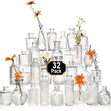 Clear Glass Bud Vases Set of 32 – Vintage Etched Small