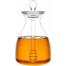 Honigspender, Honigglas aus Glas mit Schöpflöffel und Deckel, Honigbehälterhalter für die Küche, 14 Unzen