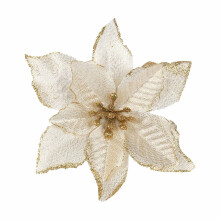 12pcs Gold Glitter Artificial Poinsettias, 5.1" Christmas Tree Decor – Compatible with Holiday Themes