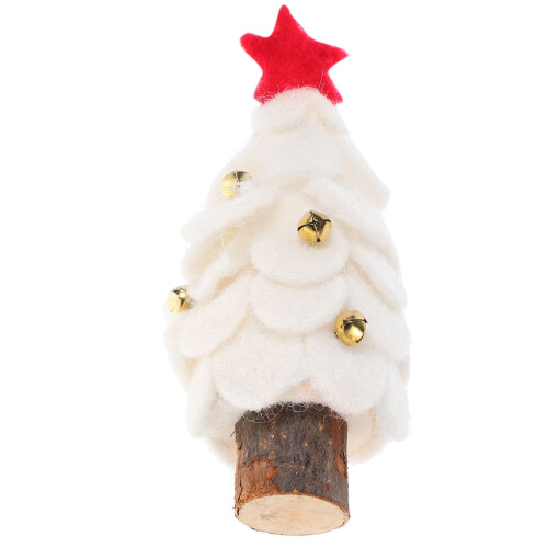 White Felt and Wood Mini Christmas Tree Ornament
