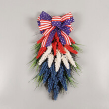 Guirlanda de trigo vermelha, branca e azul para porta de entrada – Guirlanda patriótica em formato de lágrima, decoração de 4 de julho para