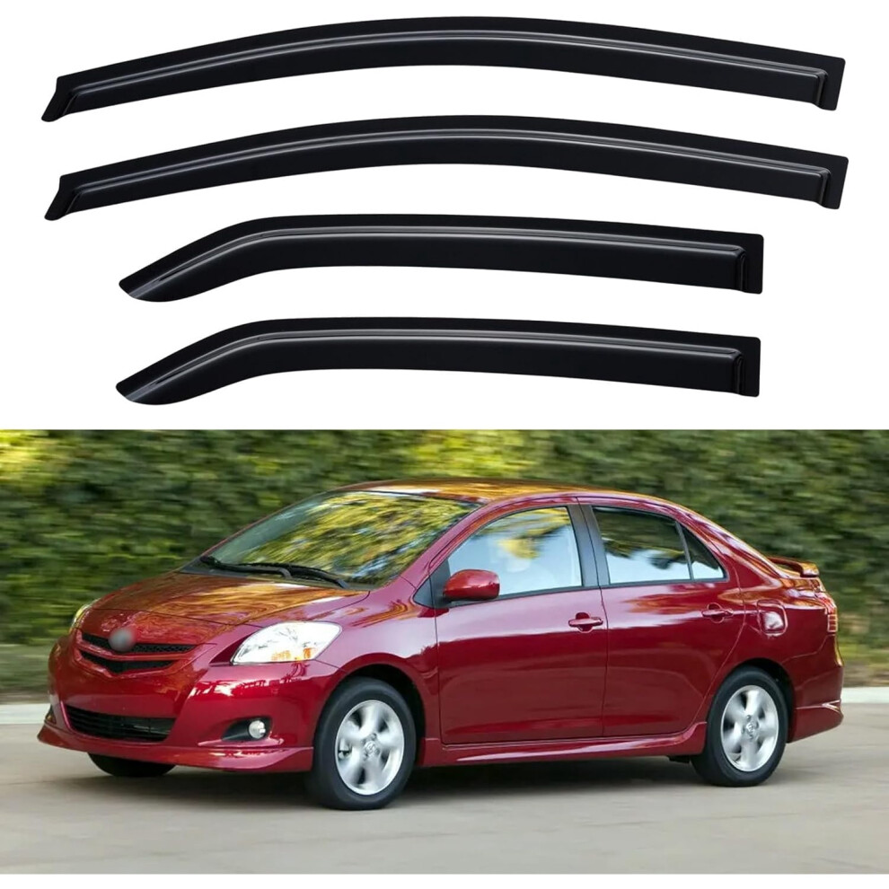 Window Visors Rain Guards For 2007-2013 Toyota Yaris Sedan, Out-Channel Window Vent Wind Deflectors Visors Shades For 07-13 Toyota Yaris 9422877355020