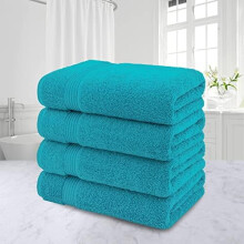 Serviettes de bain turques 100 % coton, lot de 4, 69 x 137 cm, extra larges, douces et absorbantes, bleu turquoise