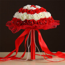 Bouquet de mariée en soie rouge et blanche pour la mariée/demoiselle d'honneur, orné de strass, roses artificielles à lancer – Convient pour