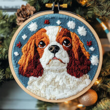 Cute Cavalier King Charles Dog DIY Punch Needle Kit for Beginners – Starter Embroidery Set with Hoop (20x20cm), Compatible with Punch Needle Tools