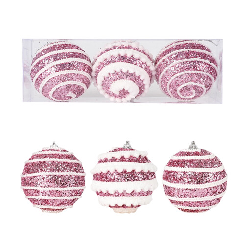 Large Pink Christmas Ball Ornaments, 3-Pack Plastic Tree