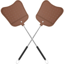 Telescopic Fly Swatters Heavy Duty Set, Leather Fly Swatter with Extendable Long Handle, Flexible Manual Flyswatter for Indoor Outdoor, 2 Pack