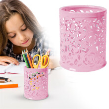 Holle rozenbloem pennenhouder, esthetische metalen pennenhouder voor thuis/kantoor/klaslokaal – roze bureauaccessoire en make-upkwastenhouder