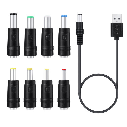 Cabo de alimentação universal com conector DC e 8 plugues intercambiáveis.