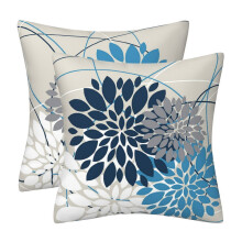 Coussins décoratifs colorés élégants, style champêtre, pour salon, canapé, lit, etc. - Lot de 2 coussins carrés en lin à motif floral moderne.