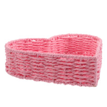 Panier tressé en forme de cœur rose, corde en papier, 24 x 24 x 11,5 cm