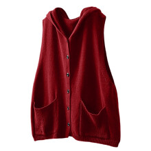 Hooded Knit Vest Sweater Casual Outerwear Cardigan With Pockets Sleeveless Open Front Fall Winter Fashion Sweater Vest Women