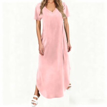 Women's Summer V-Neck Short Sleeve Dress with Pockets