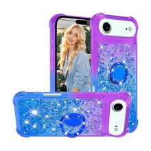 Gradient Liquid Glitter-skal till iPhone 17Air 6,5", med ringstöd, bling-hjärtdesign, mjukt TPU-stötsäkert skal – JB – Lilablå