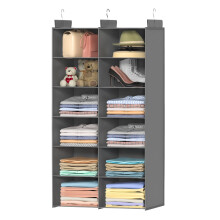 Organisateur de placard suspendu à double rangée, 6 étagères pliables, gain de place pour vêtements, chaussures, jouets, chambre, dressing, gris