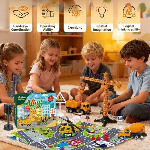 Calendar de Advent cu Vehicule de Construcții Retractabile, 24 de Zile 2