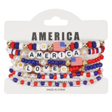 6 dele moderigtigt amerikansk flag perlearmbånd sæt elastiske krystaller glasdesign smykker til 4. juli fest