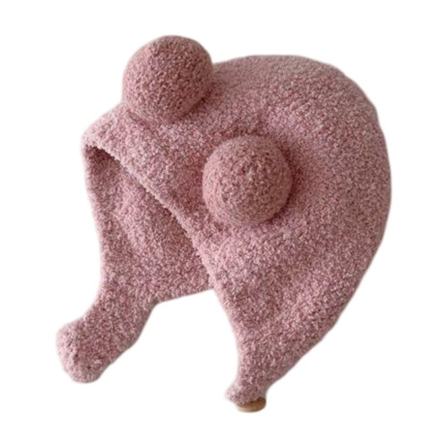 Babywintermutsje met pompon en roze fleecerand 1