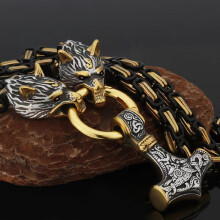 Pánský vikingský amulet s Thorovým kladivem, vintage severský amulet s Thorovým kladivem, přívěsek s vlčí hlavou, náhrdelník, šperky z