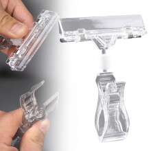 Clear Plastic Sign Clips – Rotatable Pop Clamps for Retail Racks, Baskets & Cards; Compatible with Acrylic Tags