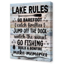 Décoration murale sur toile « Règles du lac » pour camping-car, cabane ou maison au bord d'un lac. Affiche cadeau pour campeurs.