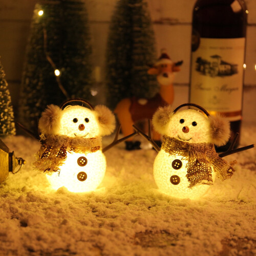 Decorazione a forma di pupazzo di neve con sciarpa e luce LED, 10 cm