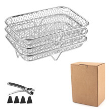 Air Fryer Dehydrator Racks Set – 3 Stackable Stainless Steel Trays (7.8" Dia), Compatible with 4.2QT–5.8QT Air Fryers, Oven & Pressure Cooker