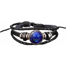 Zodiac Spirit -rannekoru, musta, säädettävä nahkainen sinetti