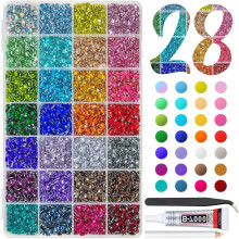 28-Color 4mm Jelly Resin Rhinestones + B7000 Glue Kit – Flatback AB Gems for Nails, Face, Tumblers, Shoes, Crafts; compatible with B7000