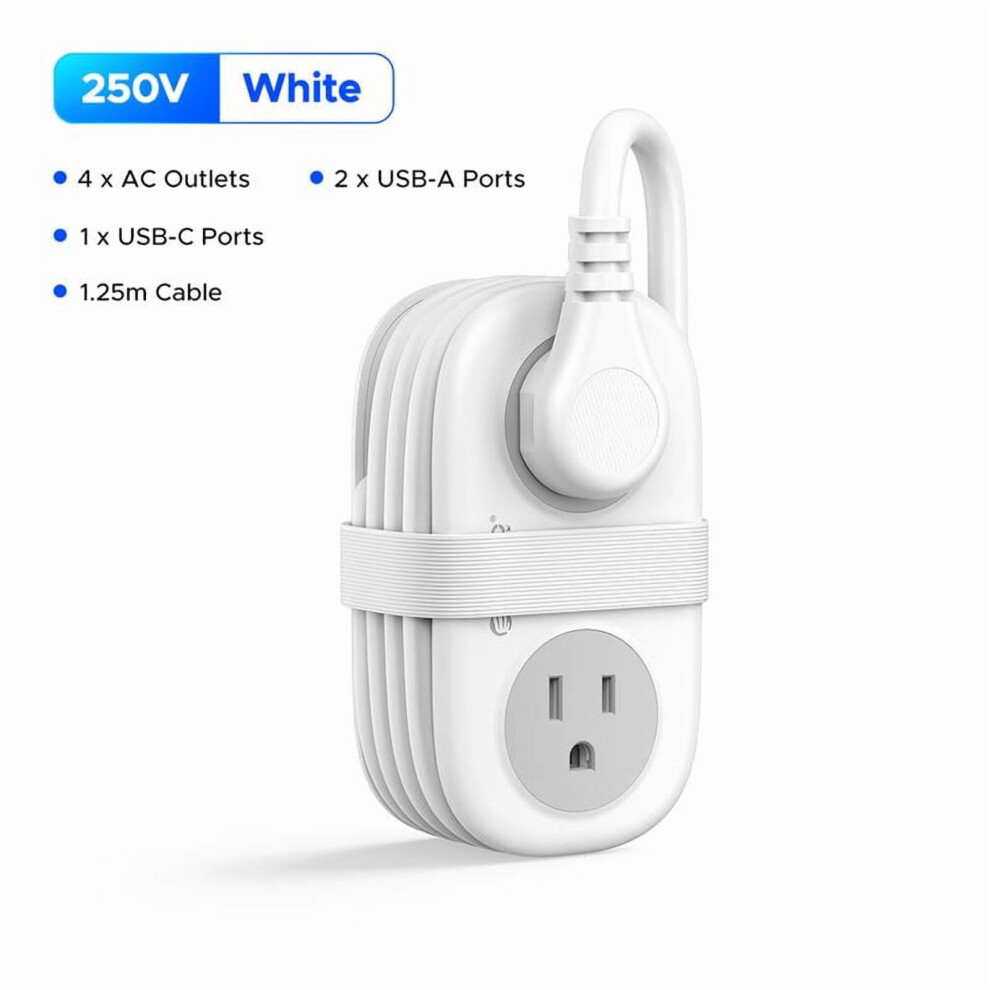 Orico Travel Power Strip: 4 Outlets + 3 Usb (1 Usb-C), 4Ft Cord, Compact & Cruise Approved 9496895110114