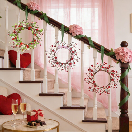 Artificial Rose Heart Wreath 40cm with Stems 2