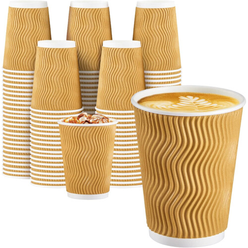 Pahare de cafea, 12 oz, izolate, cu perete ondulat, pachet de 150