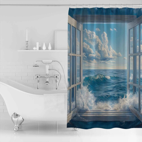 Ocean Wave Shower Curtain 60 x 72 in Polyester Washable 1