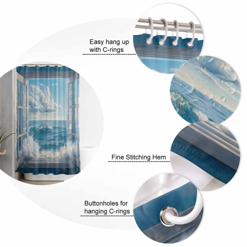 Ocean Wave Shower Curtain 60 x 72 in Polyester Washable 2