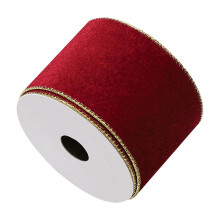 Samtiges Weihnachtsband mit Golddrahtkante, 25 mm x 10 m