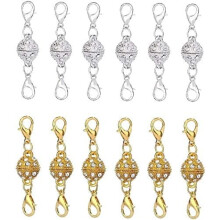 12-teiliges Set magnetischer Karabinerverschlüsse mit Strasssteinen in Gold und Silber