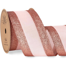 Fita de cetim aramada em tom ouro rosa, 6,35 cm x 9,14 m