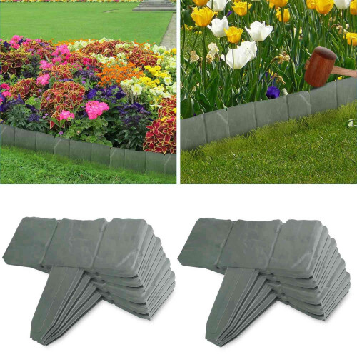Plastic Garden Lawn Border Edging Cobbled Stone Effect 20