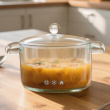 Casserole en verre transparent avec couvercle et poignée 1,5 L