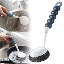 Cepillo para platos de alambre de acero con mango largo, resistente, de acero inoxidable, 1 unidad