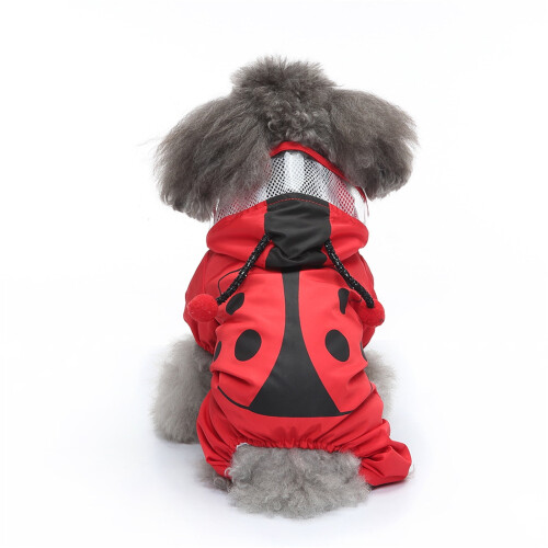 Capa de chuva para cães com capuz – Impermeável e refletora, vermelha.