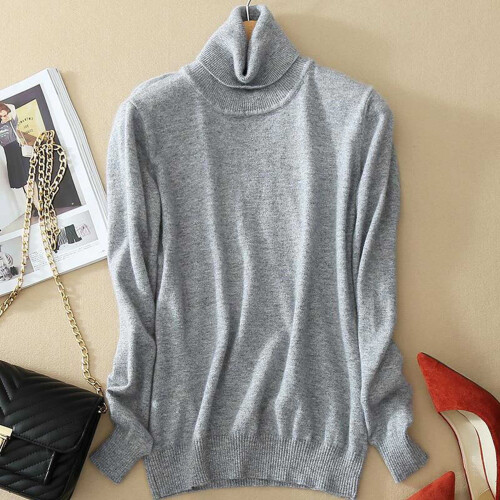 Damen-Rollkragenpullover, Strickoberteil, weich, bequem, lässiger Langarmpullover für kalte Tage, Z01Grau, Größe L 1
