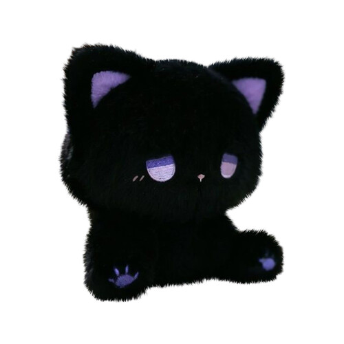 Peluche chat noire avec détails violets, 15 cm